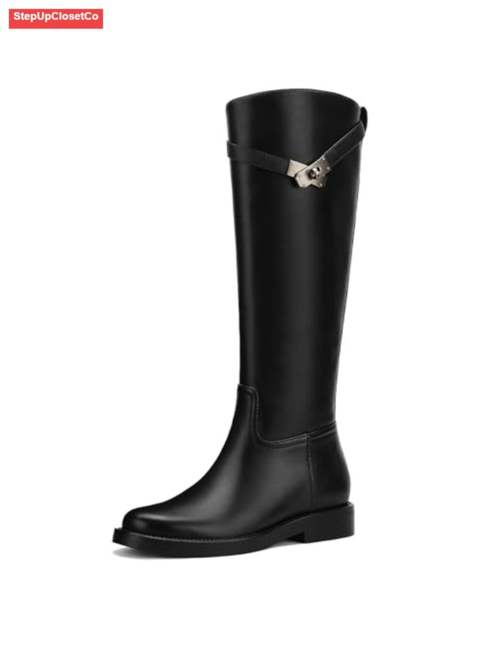Women's Knee High Riding Boots with Faux Leather Low Heel